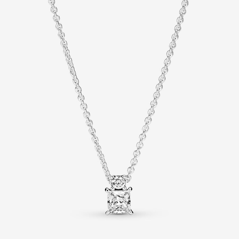 Pandora Sparkling Round & Square Necklace and Earring Set | 674ZBROXY