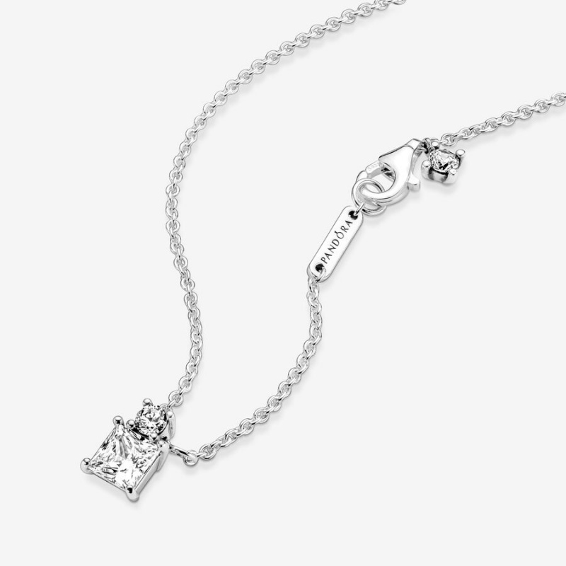 Pandora Sparkling Round & Square Necklace and Earring Set | 674ZBROXY