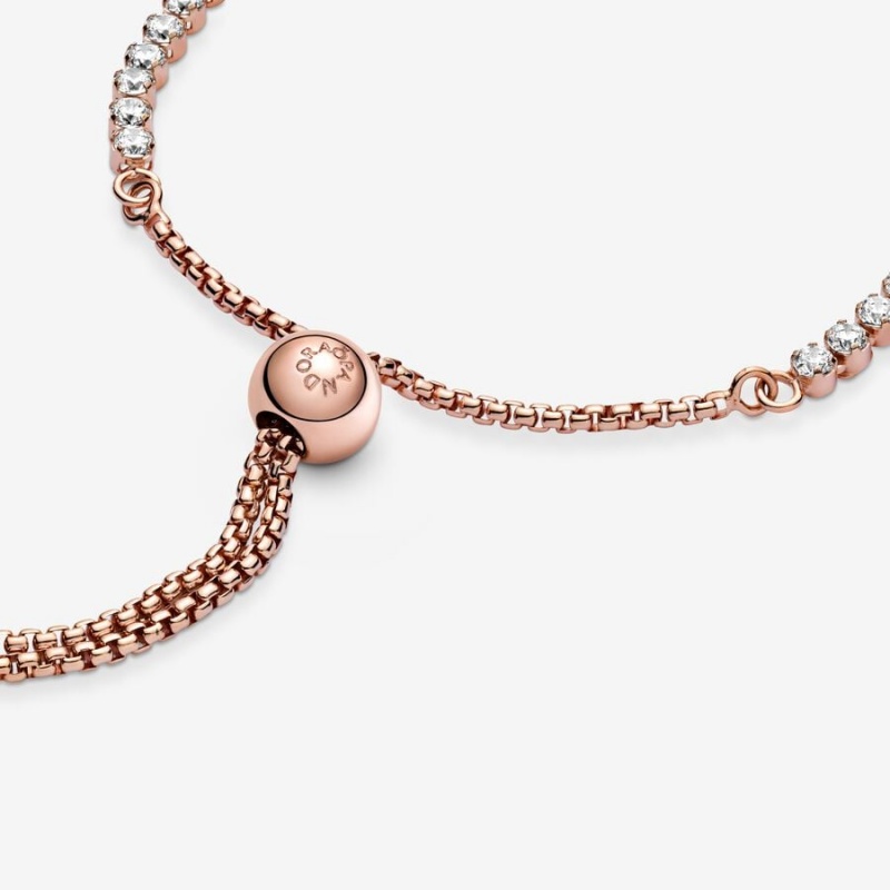 Pandora Sparkling Slider Tennis Bracelet Rose Gold Plated | 968DKNPLR