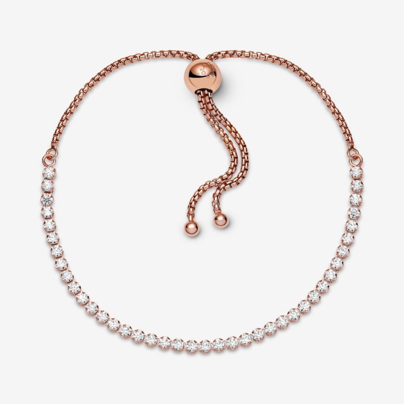 Pandora Sparkling Slider Tennis Bracelet Rose Gold Plated | 968DKNPLR