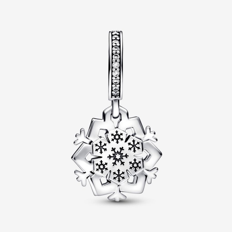 Pandora Sparkling Snowflake Double Dangle Charm Sterling Silver | 634HXSMWQ