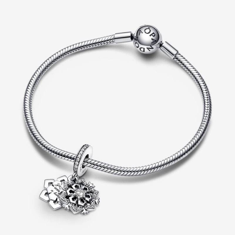 Pandora Sparkling Snowflake Double Dangle Charm Sterling Silver | 634HXSMWQ