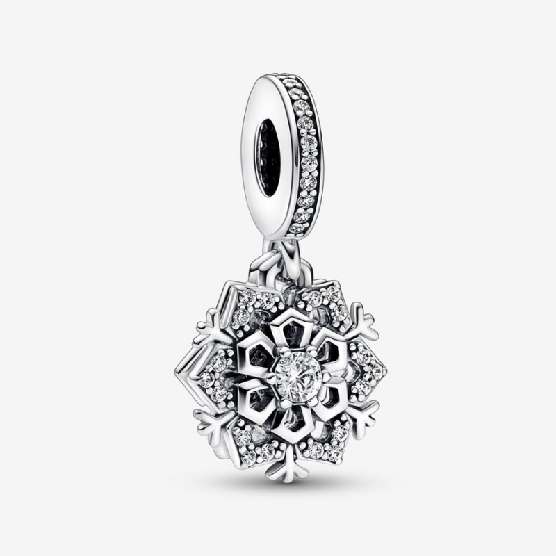 Pandora Sparkling Snowflake Double Dangle Charm Sterling Silver | 634HXSMWQ