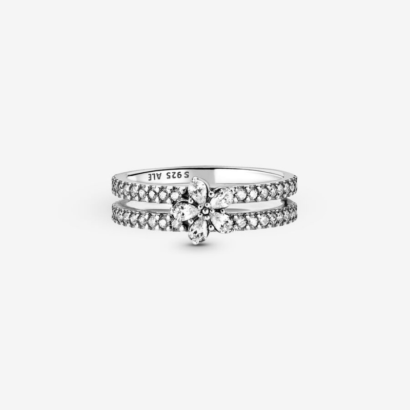 Pandora Sparkling Snowflake Double Ring Sterling Silver | 193RPHGZK