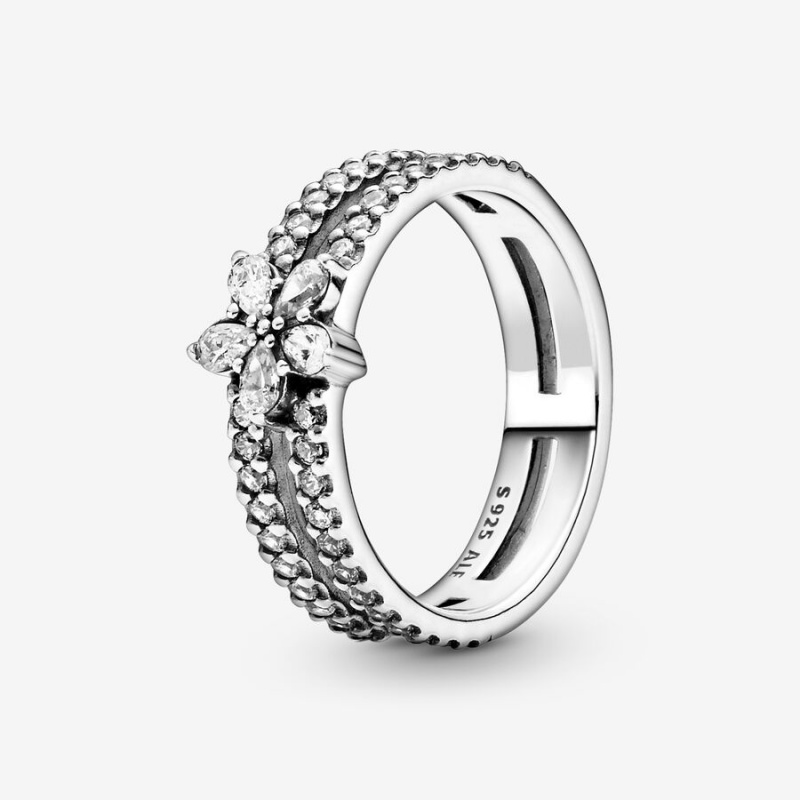 Pandora Sparkling Snowflake Double Ring Sterling Silver | 193RPHGZK