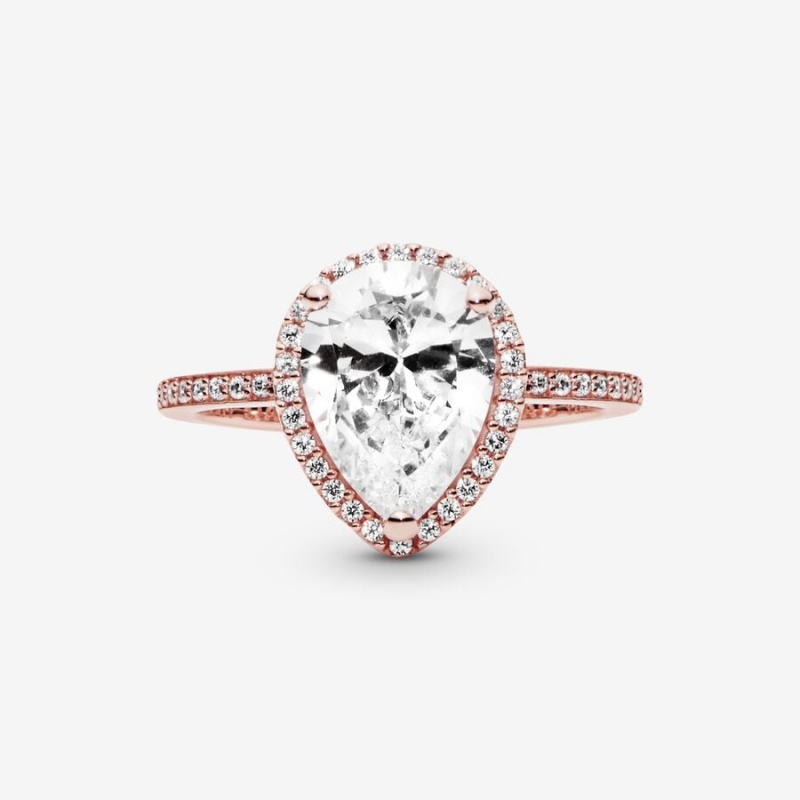 Pandora Sparkling Teardrop Halo Ring Rose Gold Plated | 981MZIKHY