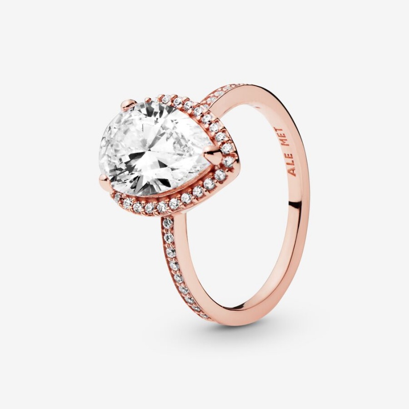 Pandora Sparkling Teardrop Halo Ring Rose Gold Plated | 981MZIKHY