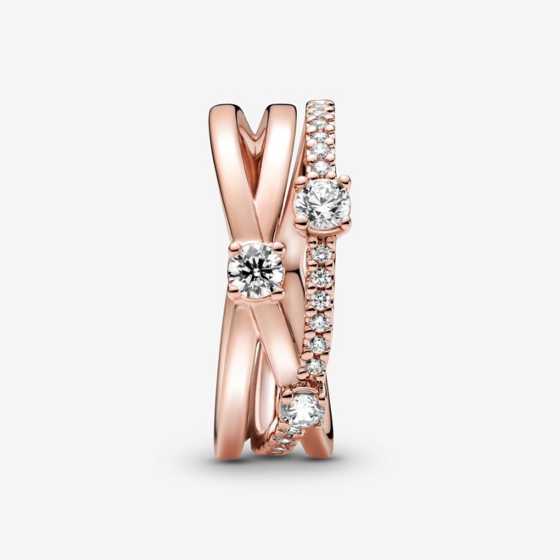 Pandora Sparkling Triple Band Ring Rose Gold Plated | 638EWTKSQ