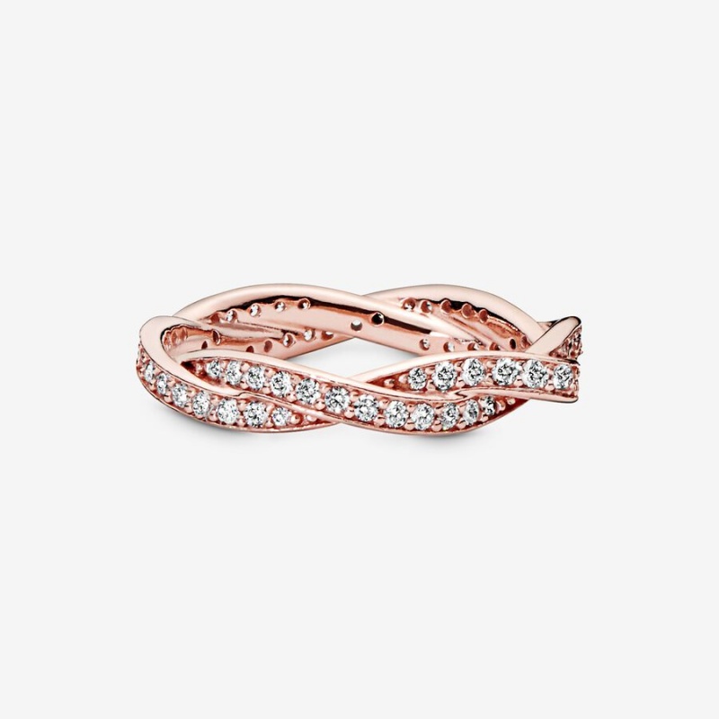 Pandora Sparkling Twisted Lines Ring Rose Gold Plated | 186OTQVWE