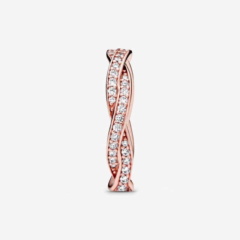 Pandora Sparkling Twisted Lines Ring Rose Gold Plated | 186OTQVWE