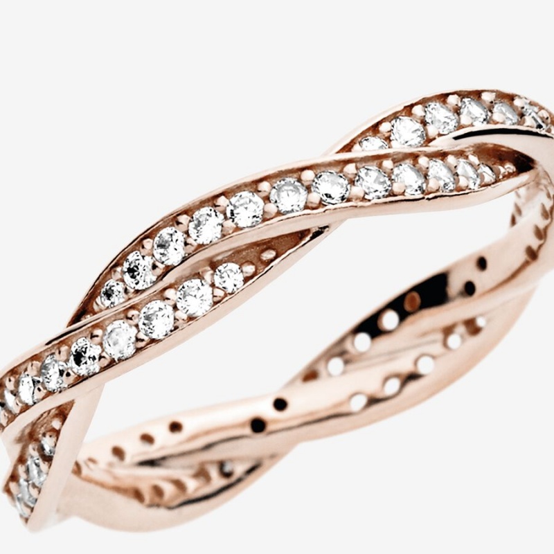 Pandora Sparkling Twisted Lines Ring Rose Gold Plated | 186OTQVWE