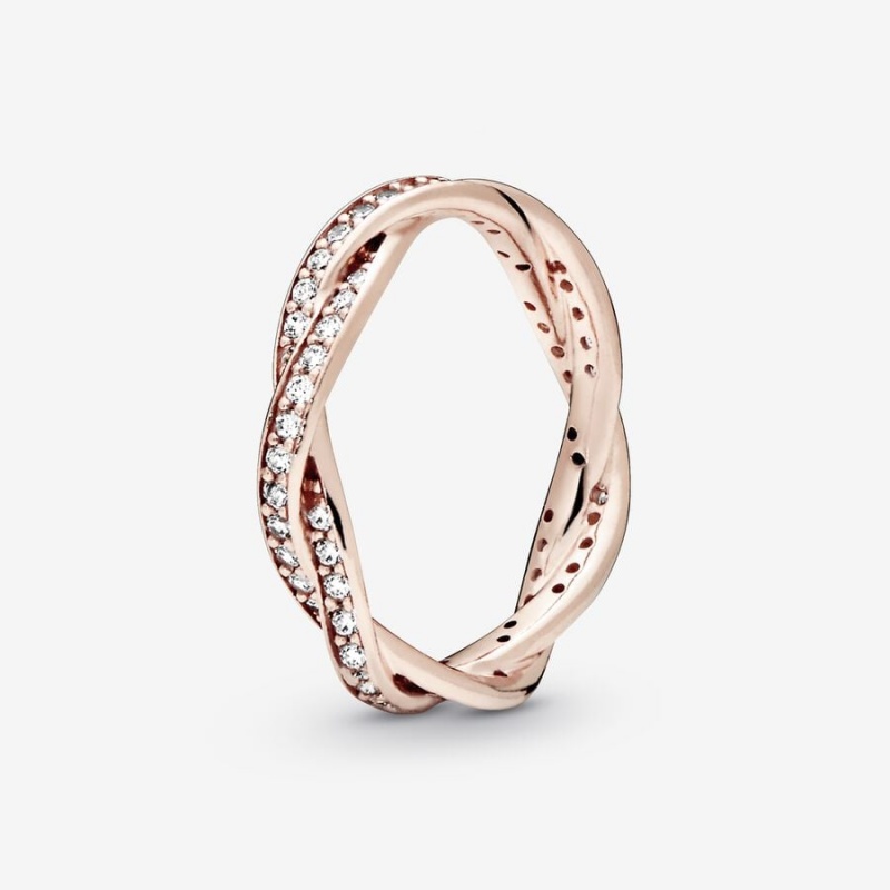 Pandora Sparkling Twisted Lines Ring Rose Gold Plated | 186OTQVWE