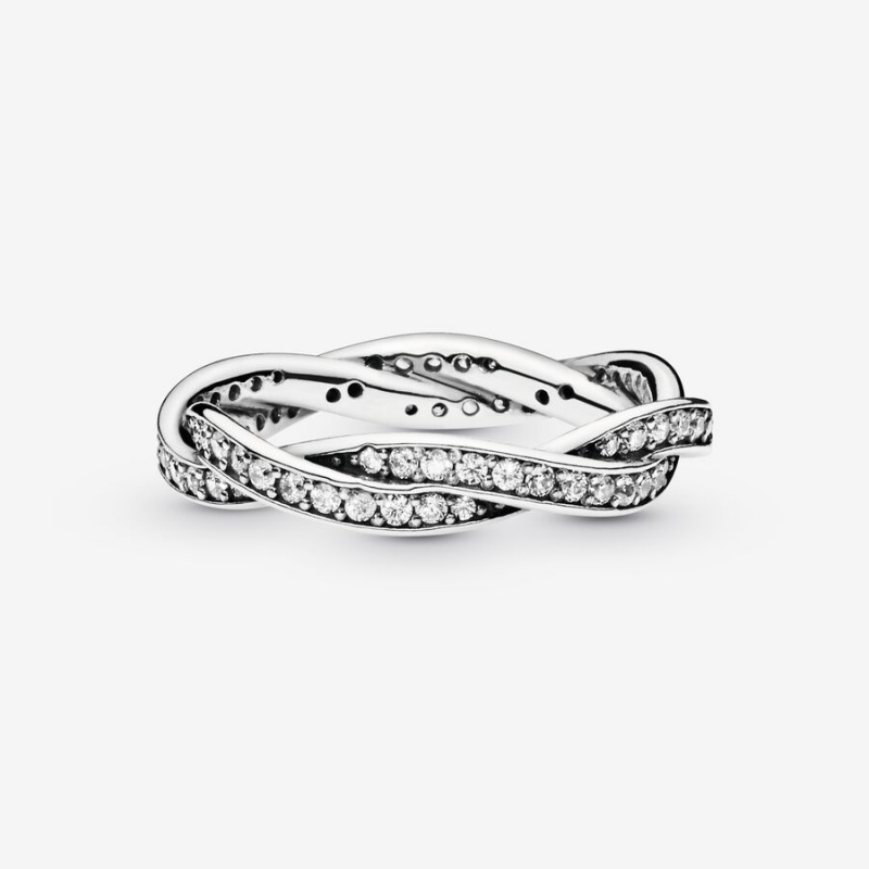 Pandora Sparkling Twisted Lines Ring Sterling Silver | 529ZJWUMC