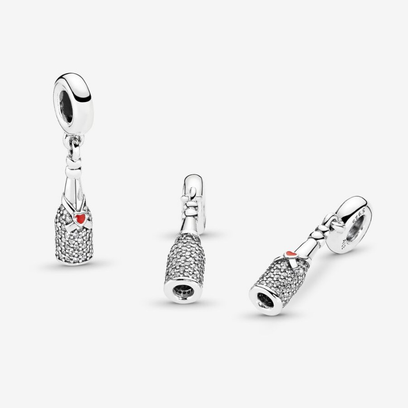 Pandora Sparkling Wine Bottle Dangle Charm Sterling Silver | 986JNZQMA