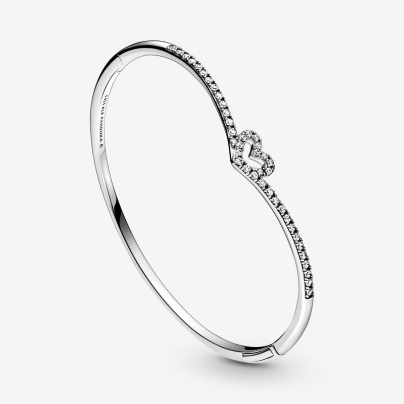 Pandora Sparkling Wishbone Heart Bangle Sterling Silver | 478NPTFHC