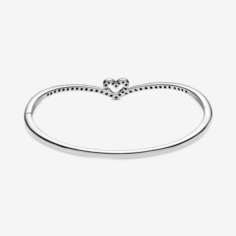 Pandora Sparkling Wishbone Heart Bangle Sterling Silver | 478NPTFHC