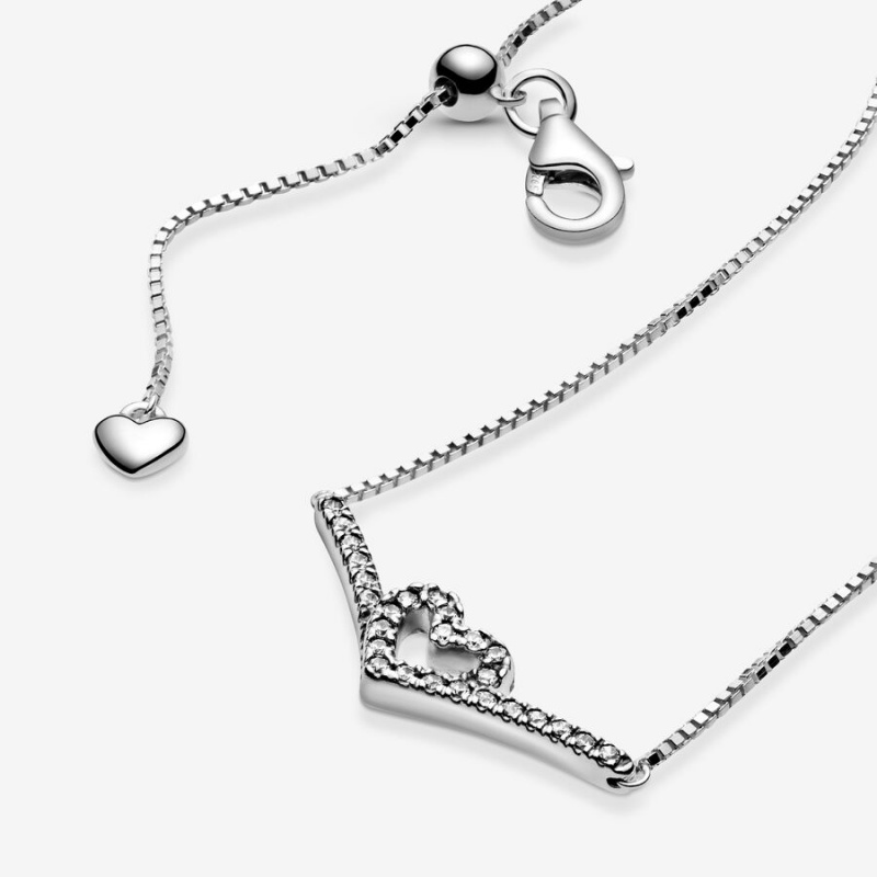 Pandora Sparkling Wishbone Heart Collier Necklace Sterling Silver | 076GSWIBC