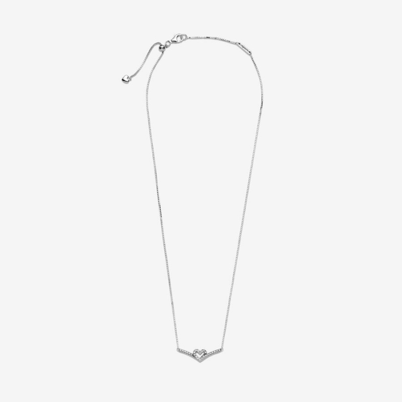 Pandora Sparkling Wishbone Heart Collier Necklace Sterling Silver | 076GSWIBC