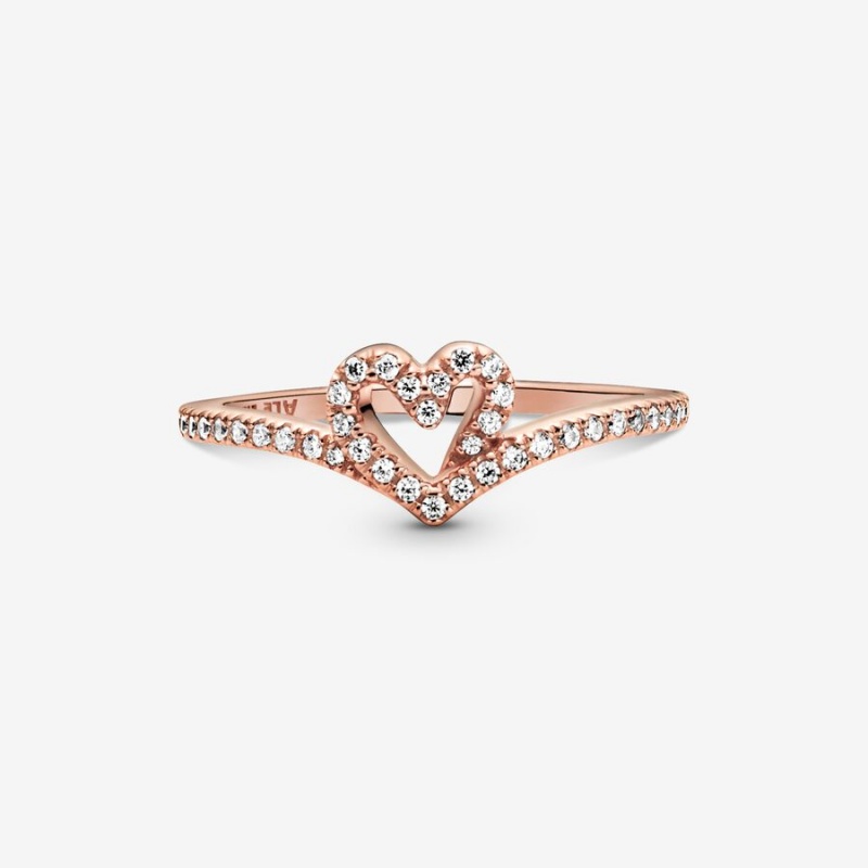 Pandora Sparkling Wishbone Heart Ring Rose Gold Plated | 507YEOSZP