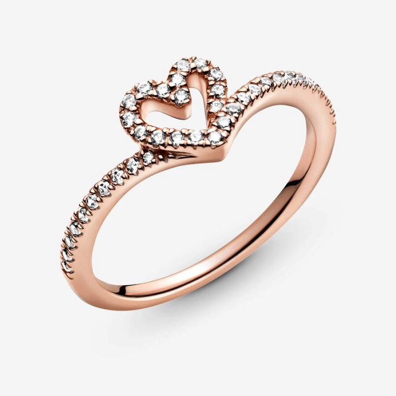 Pandora Sparkling Wishbone Heart Ring Rose Gold Plated | 507YEOSZP