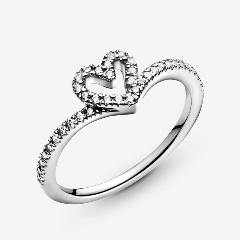 Pandora Sparkling Wishbone Heart Ring Sterling Silver | 035CDYPAH