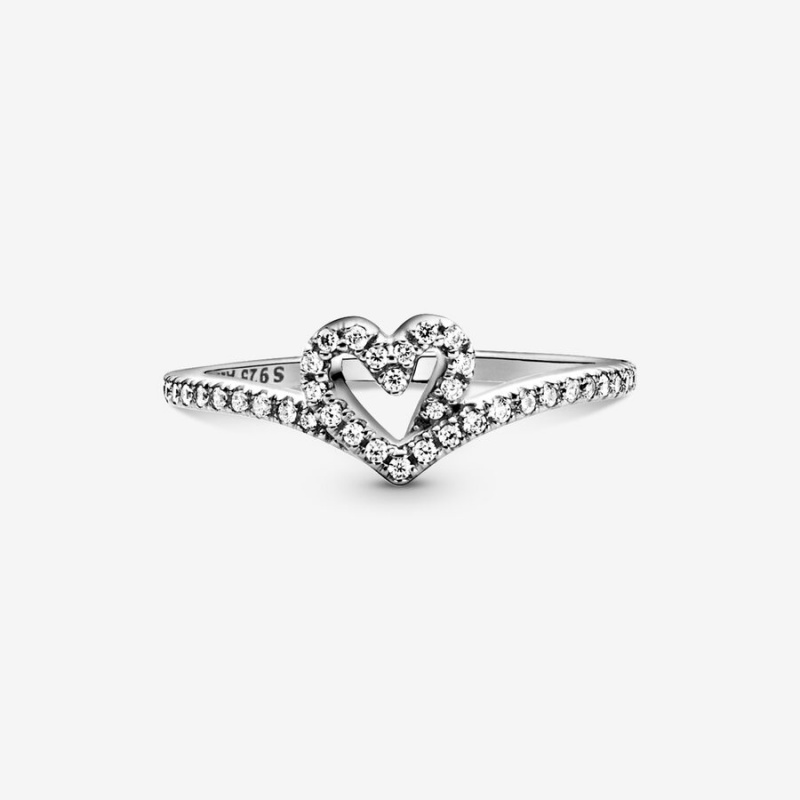 Pandora Sparkling Wishbone Heart Ring Sterling Silver | 035CDYPAH