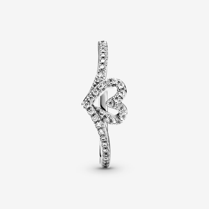 Pandora Sparkling Wishbone Heart Ring Sterling Silver | 035CDYPAH