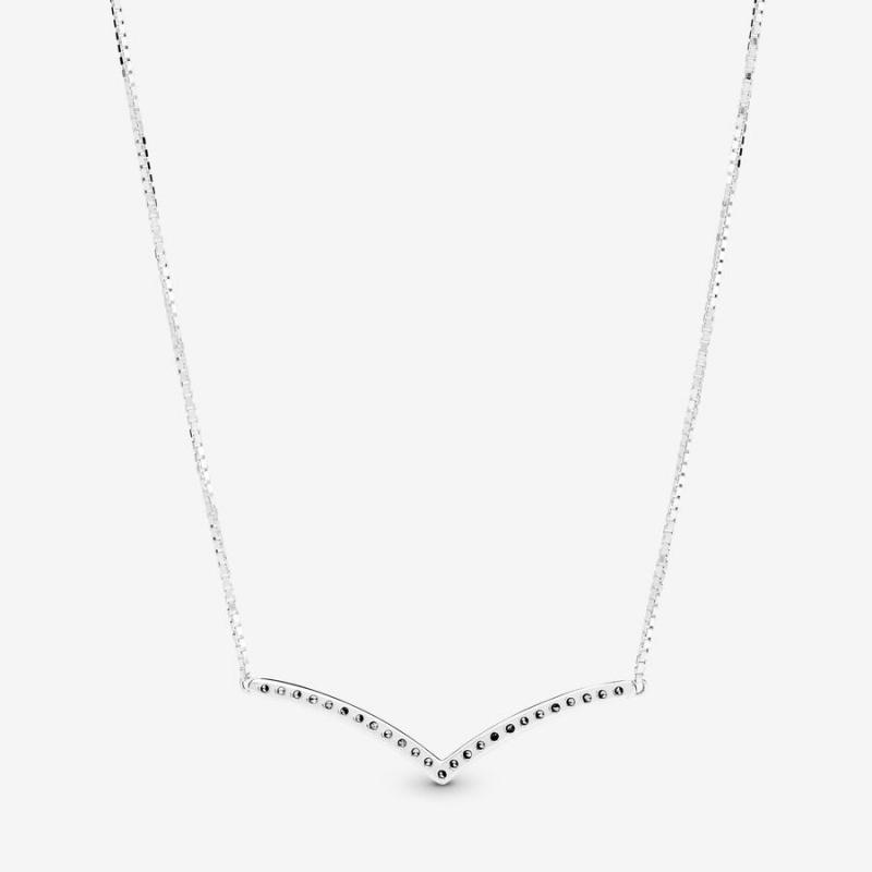 Pandora Sparkling Wishbone Necklace Sterling Silver | 471FBSVYU