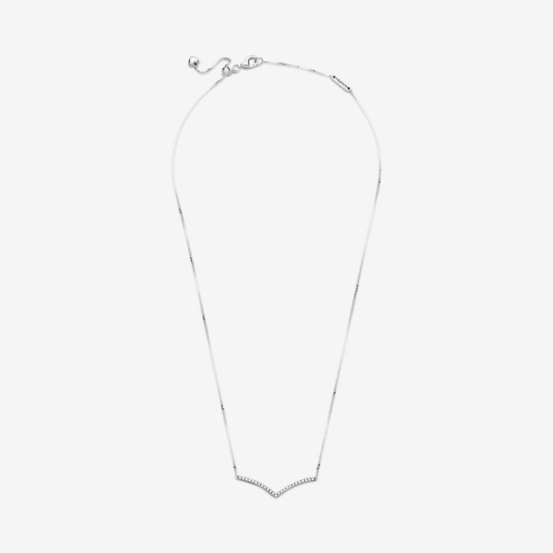 Pandora Sparkling Wishbone Necklace Sterling Silver | 471FBSVYU