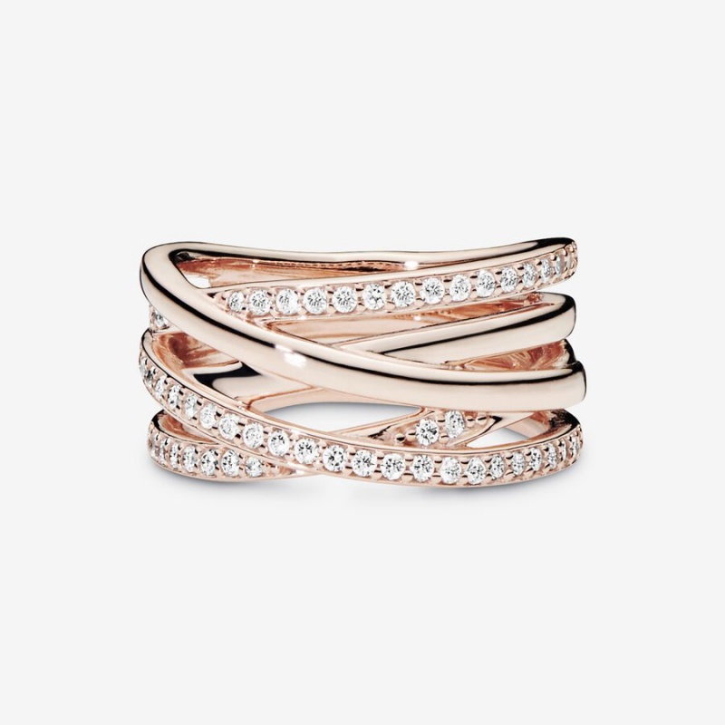 Pandora Sparkling & Polished Lines Ring Rose Gold Plated | 362MGXACN