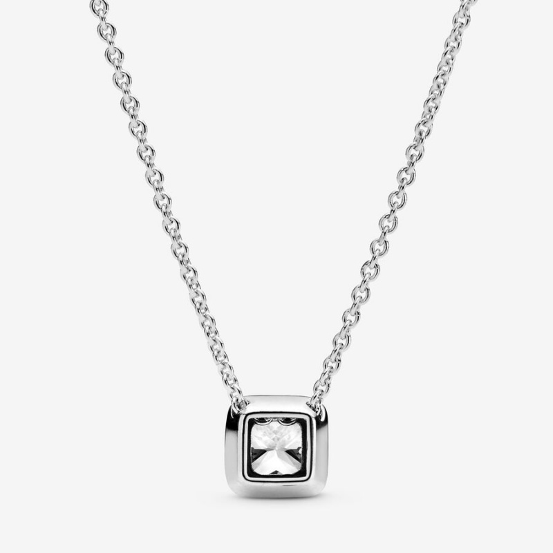 Pandora Square Sparkle Halo Necklace Sterling Silver | 071QMLTDZ