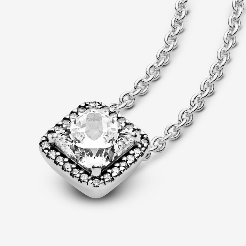 Pandora Square Sparkle Halo Necklace Sterling Silver | 071QMLTDZ