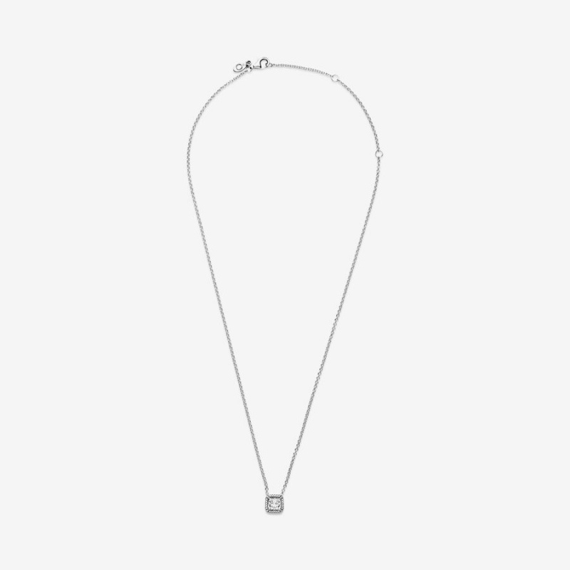 Pandora Square Sparkle Halo Necklace Sterling Silver | 071QMLTDZ