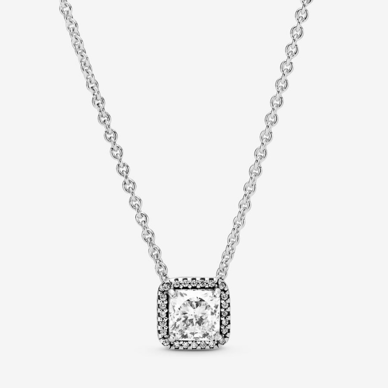 Pandora Square Sparkle Halo Necklace Sterling Silver | 071QMLTDZ