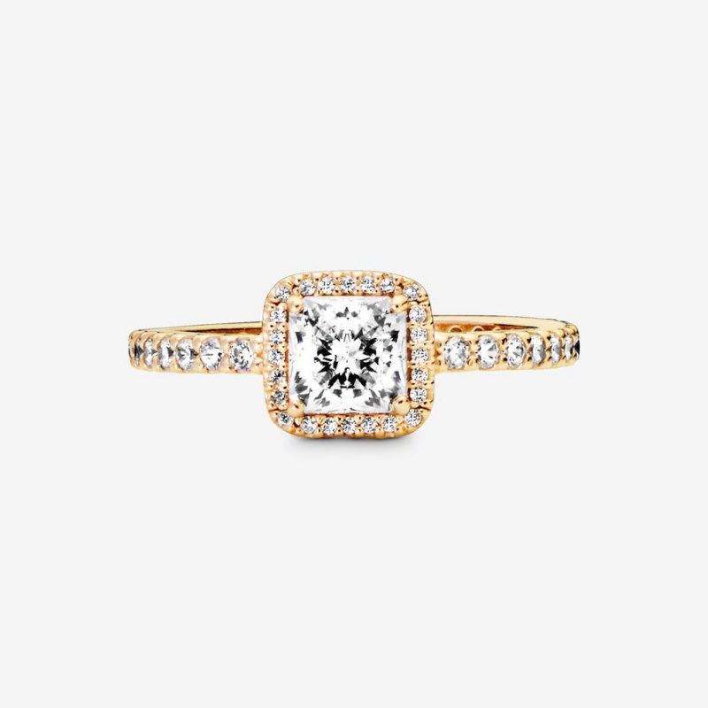 Pandora Square Sparkle Halo Ring Gold | 853DTLAYP