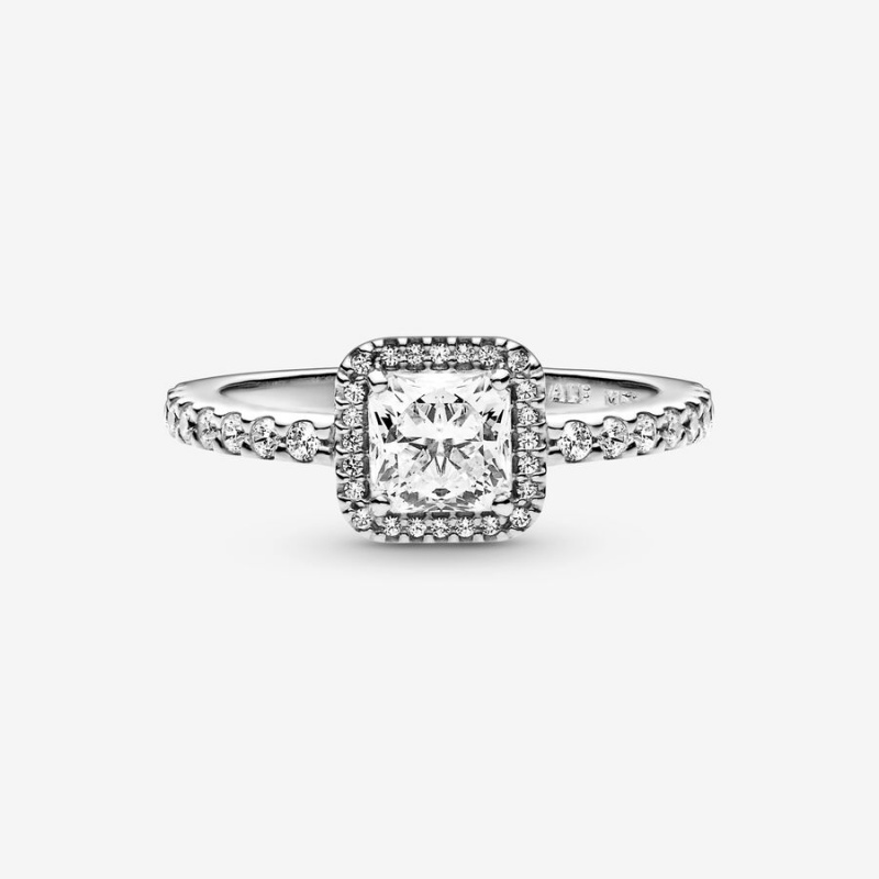 Pandora Square Sparkle Halo Ring Sterling Silver | 360JCFOMK