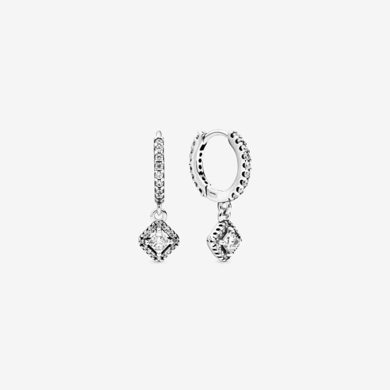 Pandora Square Sparkle Hoop Earrings Sterling Silver | 143QPOLUX