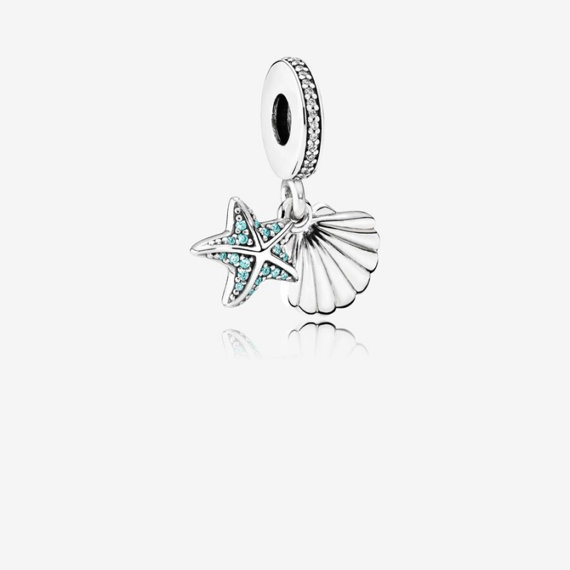 Pandora Starfish and Sea Shell Dangle Charm Sterling Silver | 763HUCLJW