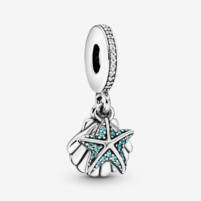 Pandora Starfish and Sea Shell Dangle Charm Sterling Silver | 763HUCLJW