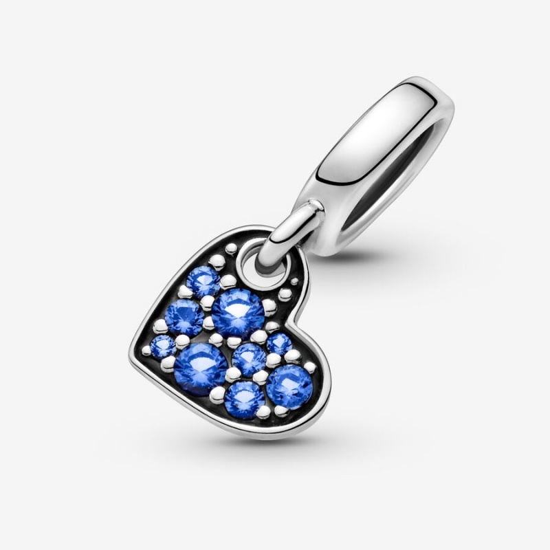 Pandora Stellar Blue Pavé Tilted Heart Dangle Charm Sterling Silver | 431XOURZW