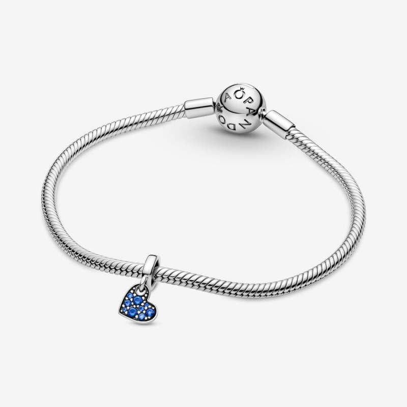 Pandora Stellar Blue Pavé Tilted Heart Dangle Charm Sterling Silver | 431XOURZW