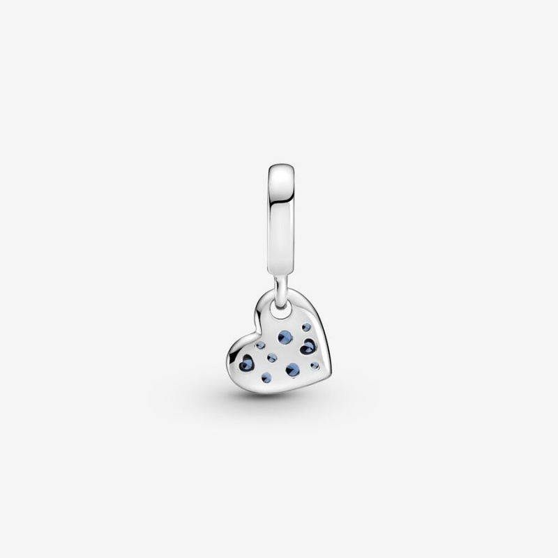 Pandora Stellar Blue Pavé Tilted Heart Dangle Charm Sterling Silver | 431XOURZW