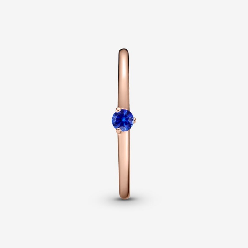 Pandora Stellar Blue Solitaire Ring Rose Gold Plated | 290VQUIFT