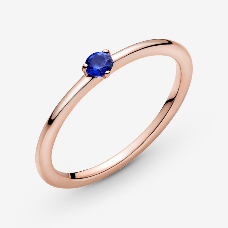 Pandora Stellar Blue Solitaire Ring Rose Gold Plated | 290VQUIFT