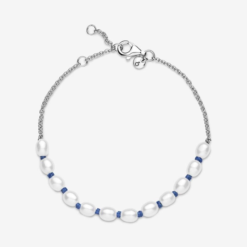 Pandora Treated Freshwater Cultured Pearl Blue Cord Chain Bracelet Sterling Silver | 965MDNVFL