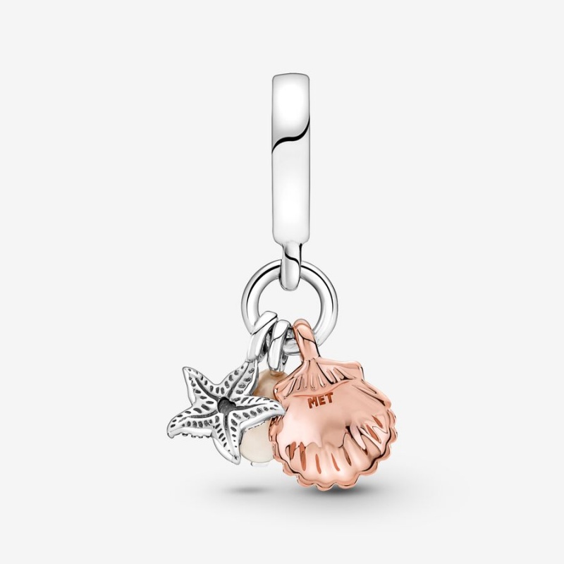 Pandora Treated Freshwater Cultured Pearl, Starfish & Shell Triple Dangle Charm Two-tone | 236BUHDSA