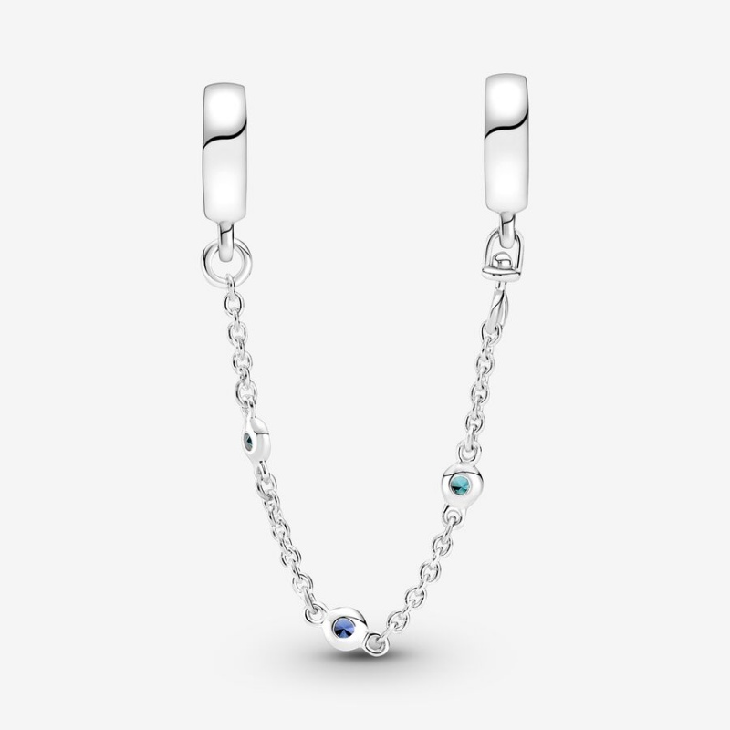 Pandora Triple Blue Stone Safety Chain Sterling Silver | 014BSADIU