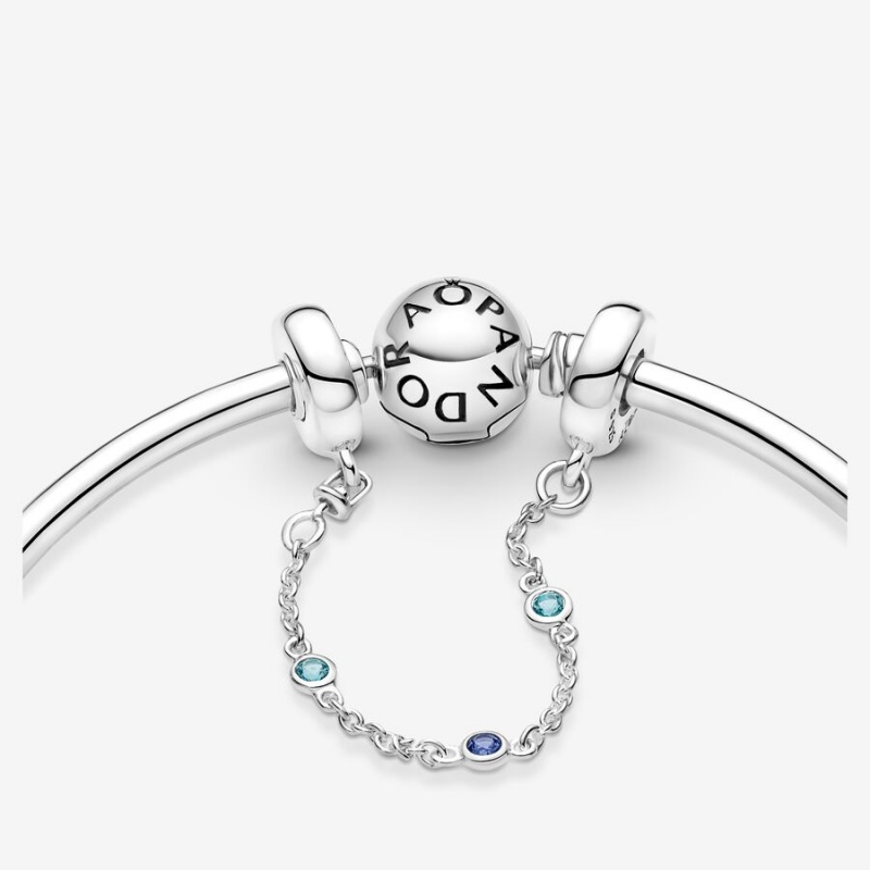 Pandora Triple Blue Stone Safety Chain Sterling Silver | 014BSADIU