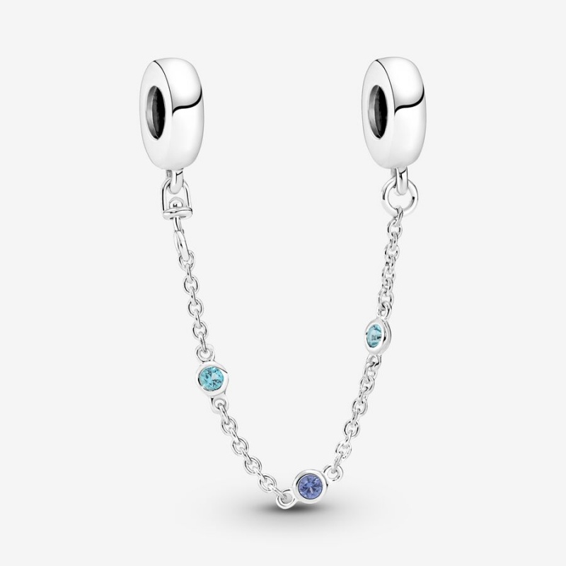 Pandora Triple Blue Stone Safety Chain Sterling Silver | 014BSADIU