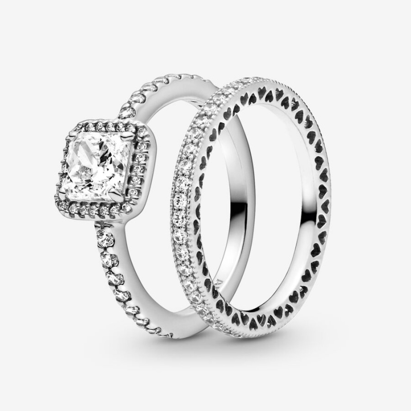 Pandora True Elegance Square Halo Ring Set | 402JWMDVH